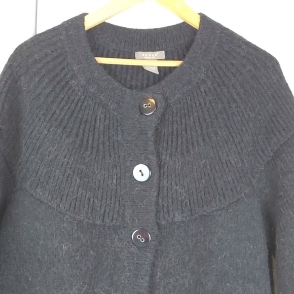 Kenar Womens Black Alpaca Sweater Cardigan Warm Pockets Neutral Sz.1X - Picture 2 of 11